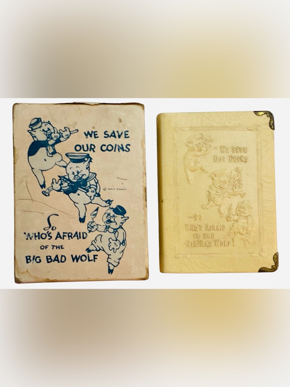 Vintage 1920’s Disney “Three Little Pigs” Coin Bank W/Key and Original Box